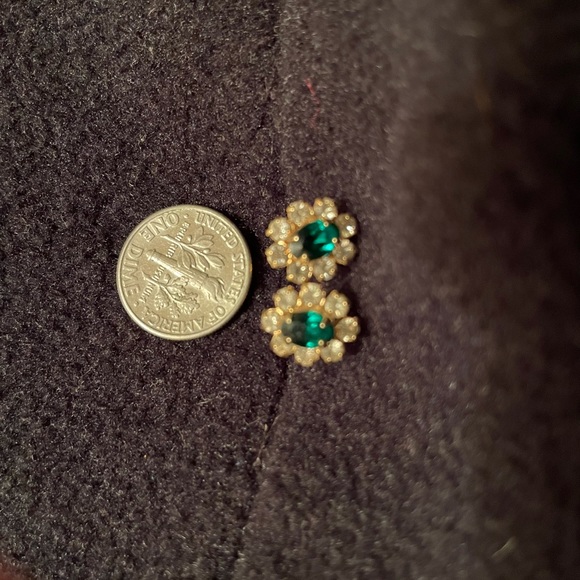 Costume Gold tone “Diamond and Emerald” Earrings - Picture 4 of 5